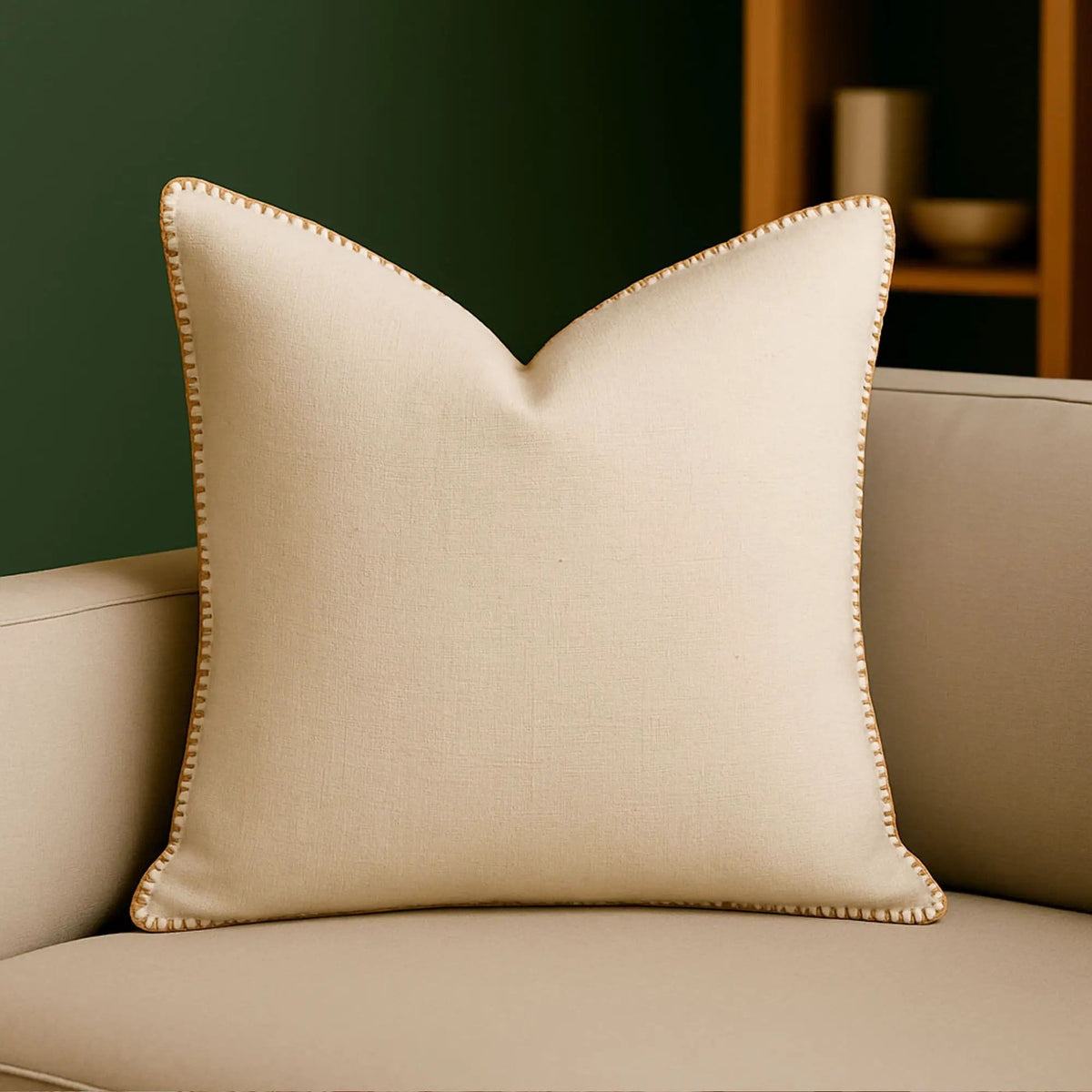 Homey Cozy Throw Pillow With Decorative Stitching | Throw Pillow | Linen & Polyester | Ivory
