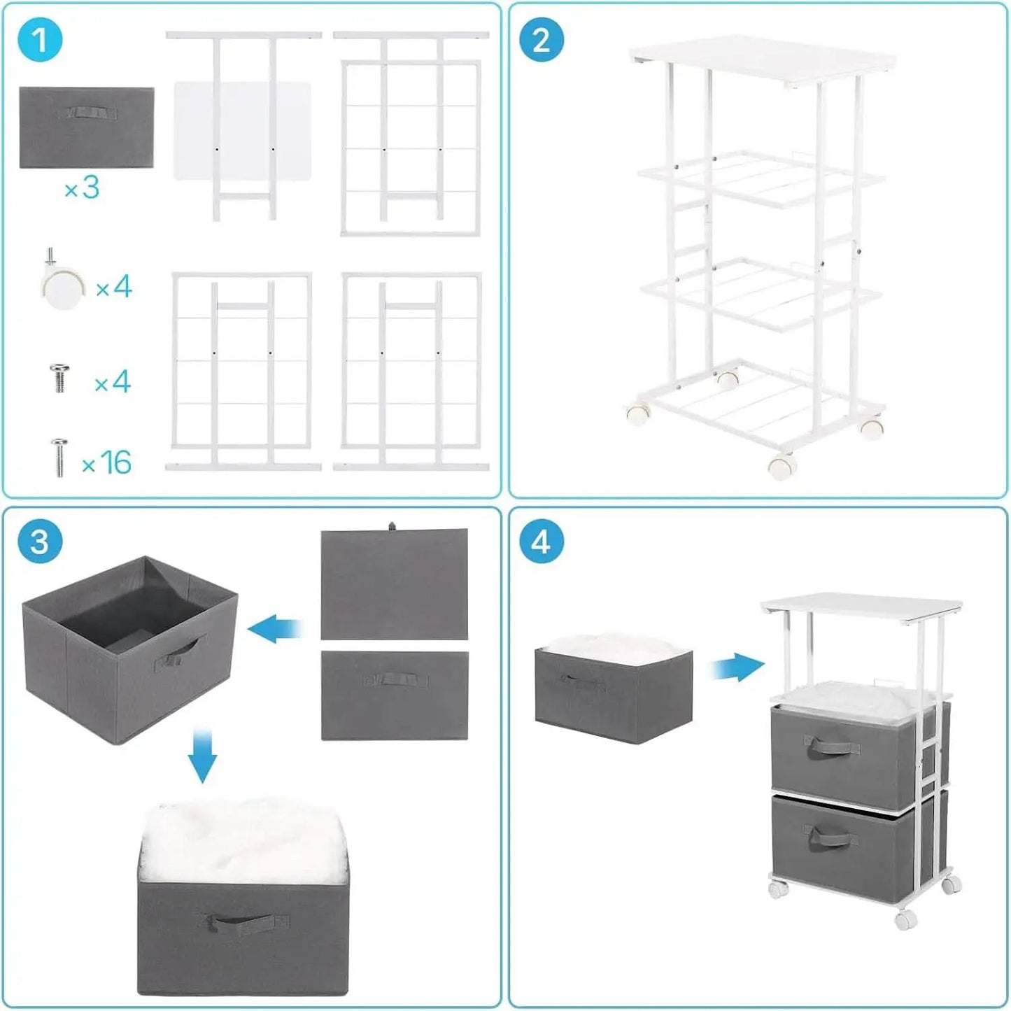 Dresser Tower 3 Drawer Dark Grey With Wood Top And Wheels from PriceLows™