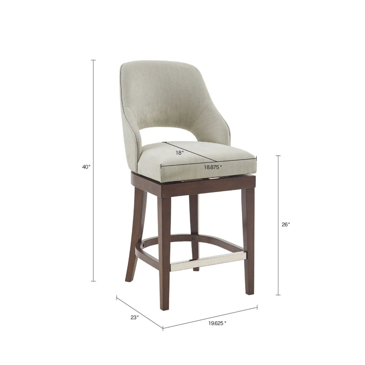 Swivel Counter Stool | Cream Upholstery | Open Back Design | Solid Wood Legs