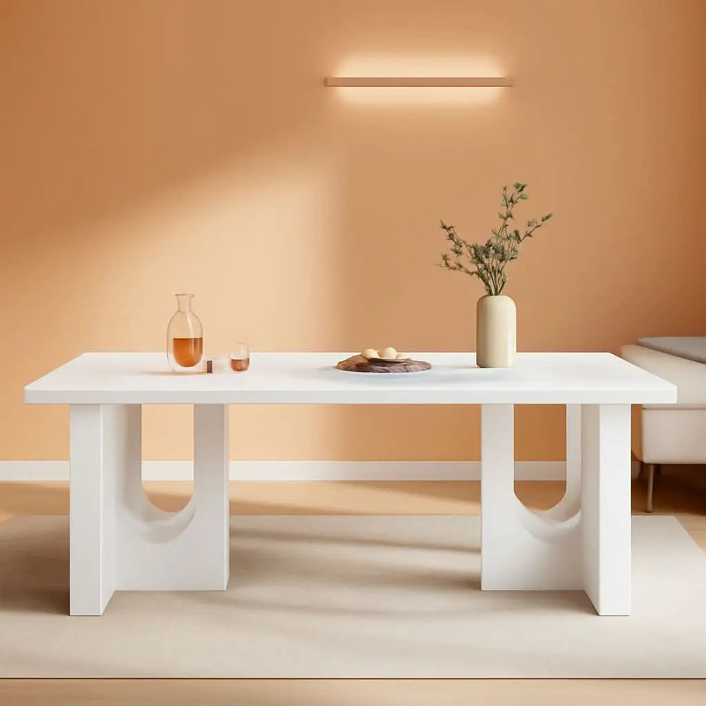 Modern White Dining Table 71 Inch With Wood Pedestal Base from PriceLows™