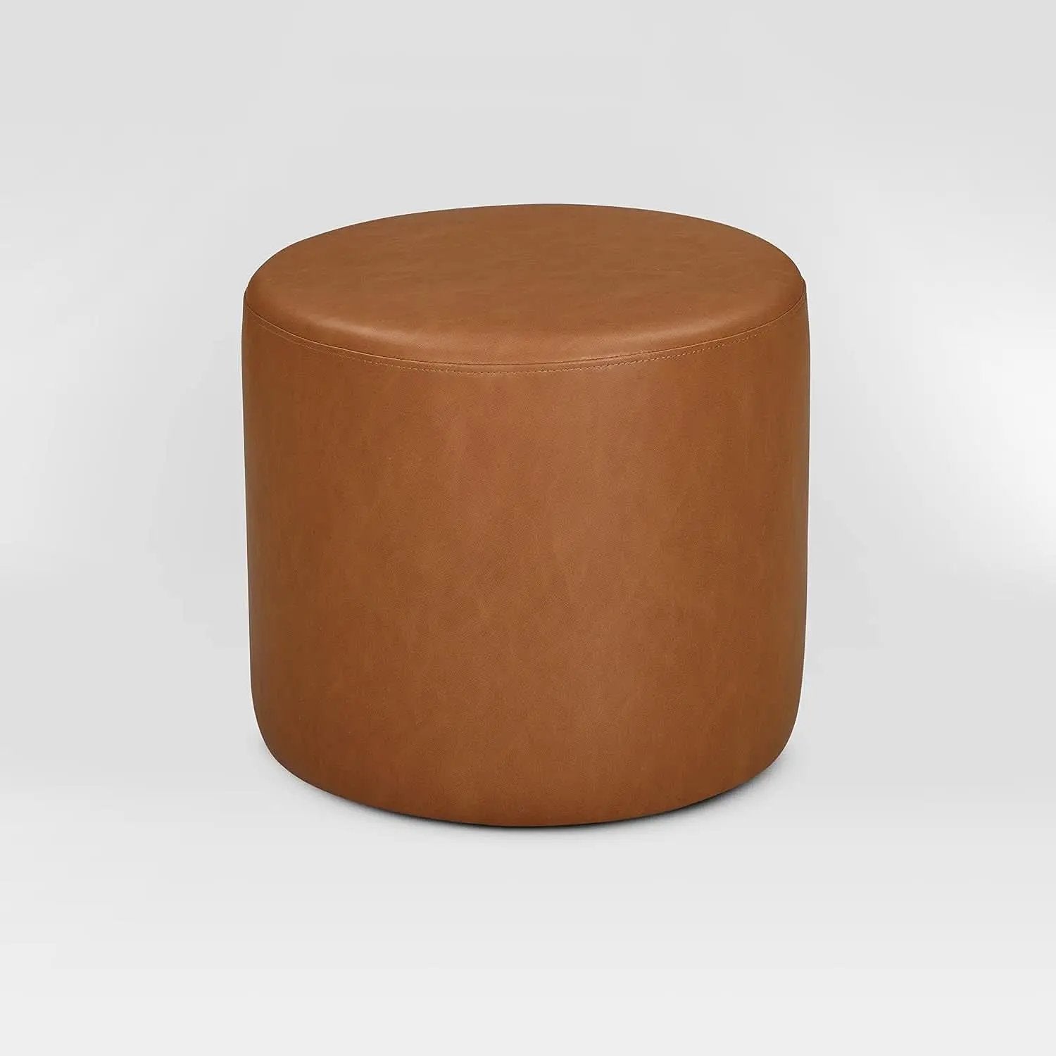 19-Inch Round Caramel Faux Leather Ottoman Footrest from PriceLows™