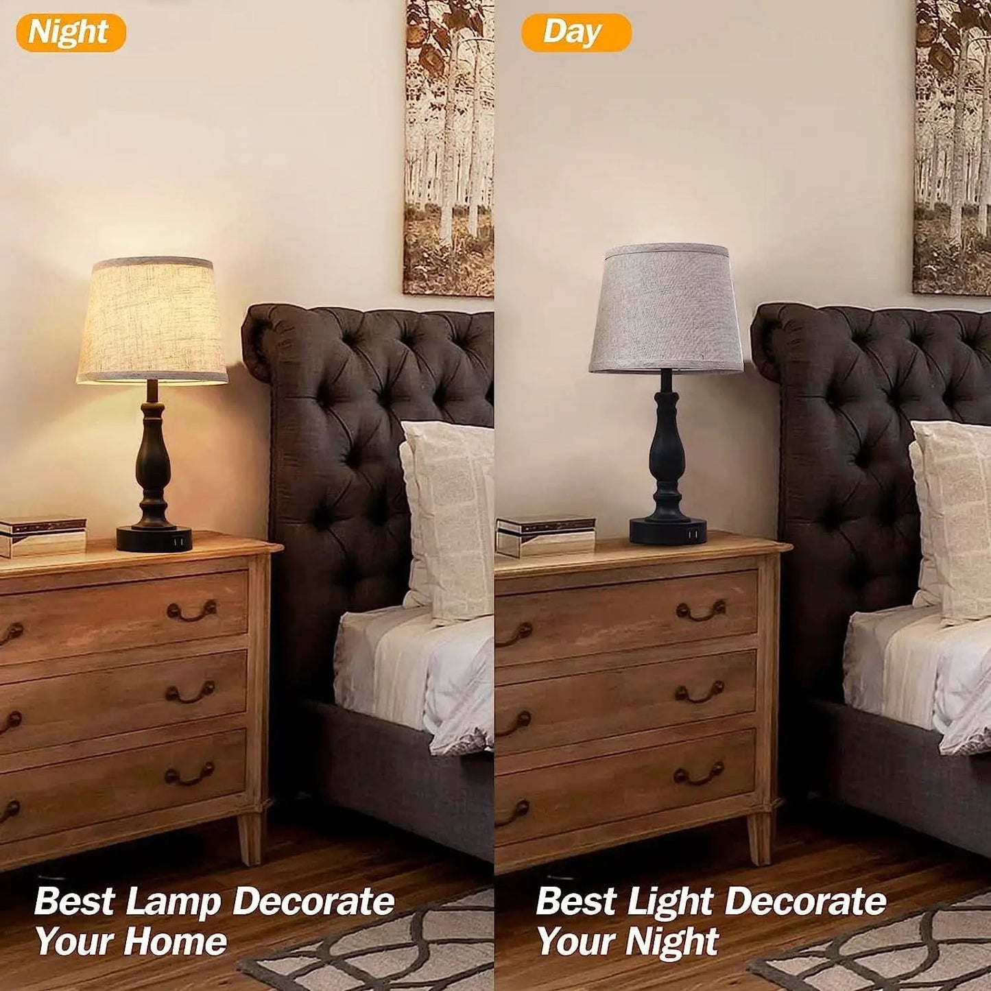 Bedside Table Lamps Set Of 2 With USB Ports And Dimmable from PriceLows™