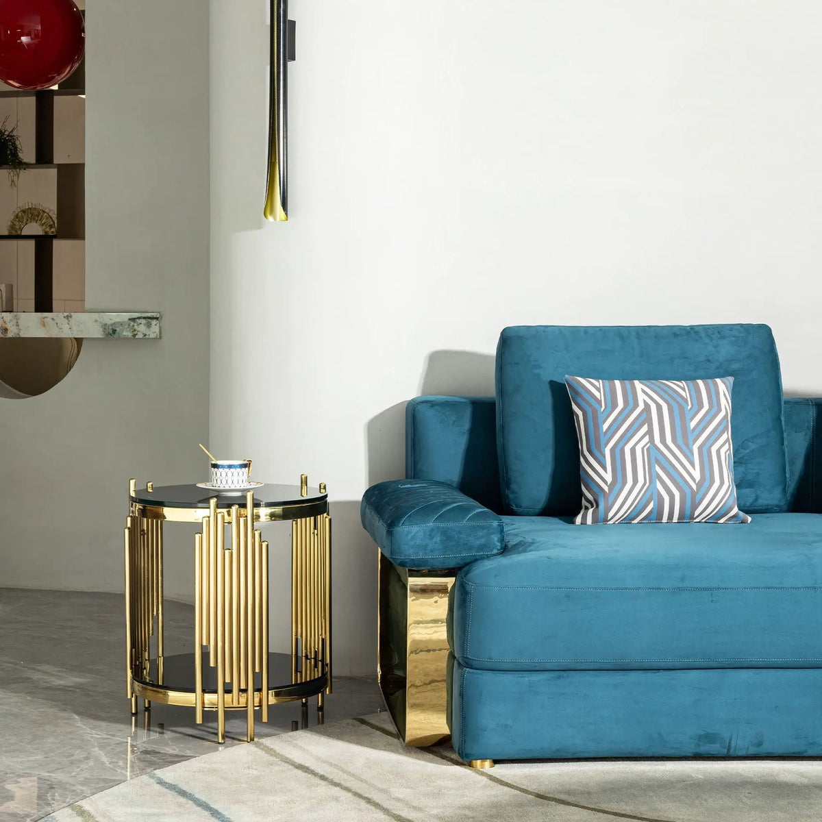 Round Side Table | Double Layer Tempered Glass Top | Mirror Finish Stainless Steel Frame | 21.65 Inch Height