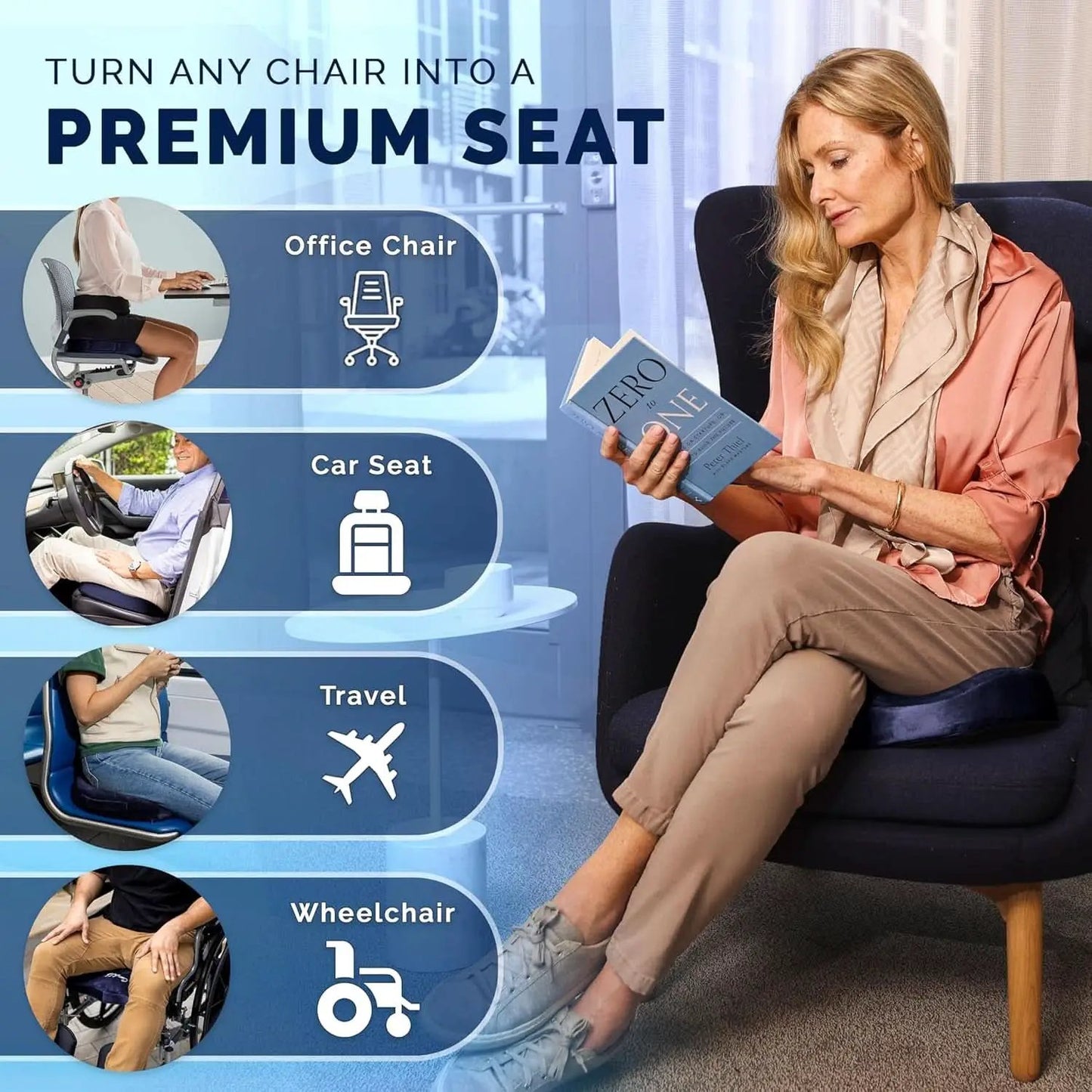 Gel Memory Foam Seat Cushion For Office Chair Navy from PriceLows™
