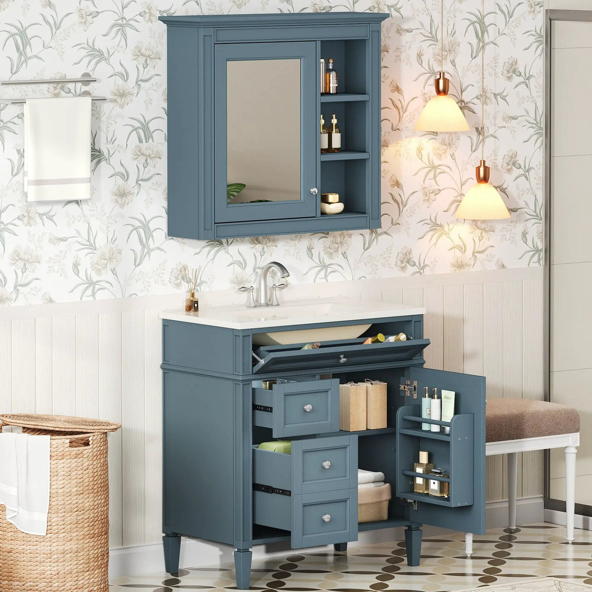 Bathroom Vanity With Medicine Cabinet | Royal Mirror Cabinet | Modern Storage | Unique Pattern Design