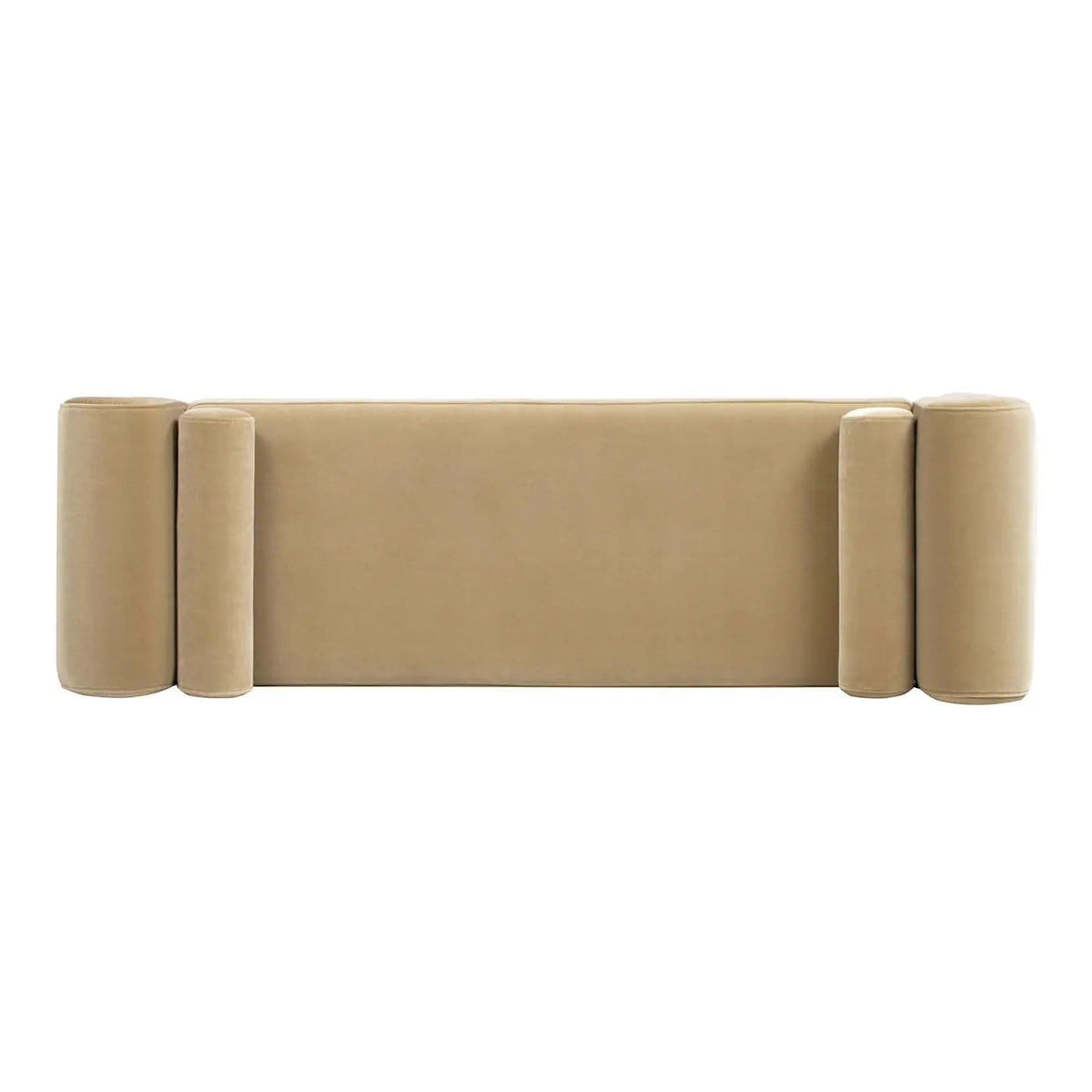 Mason Arched Arm Bench With Bolster Pillows | 60.5 x 18 x 25 in | Velvet & Polyester | Camel Brown Beige