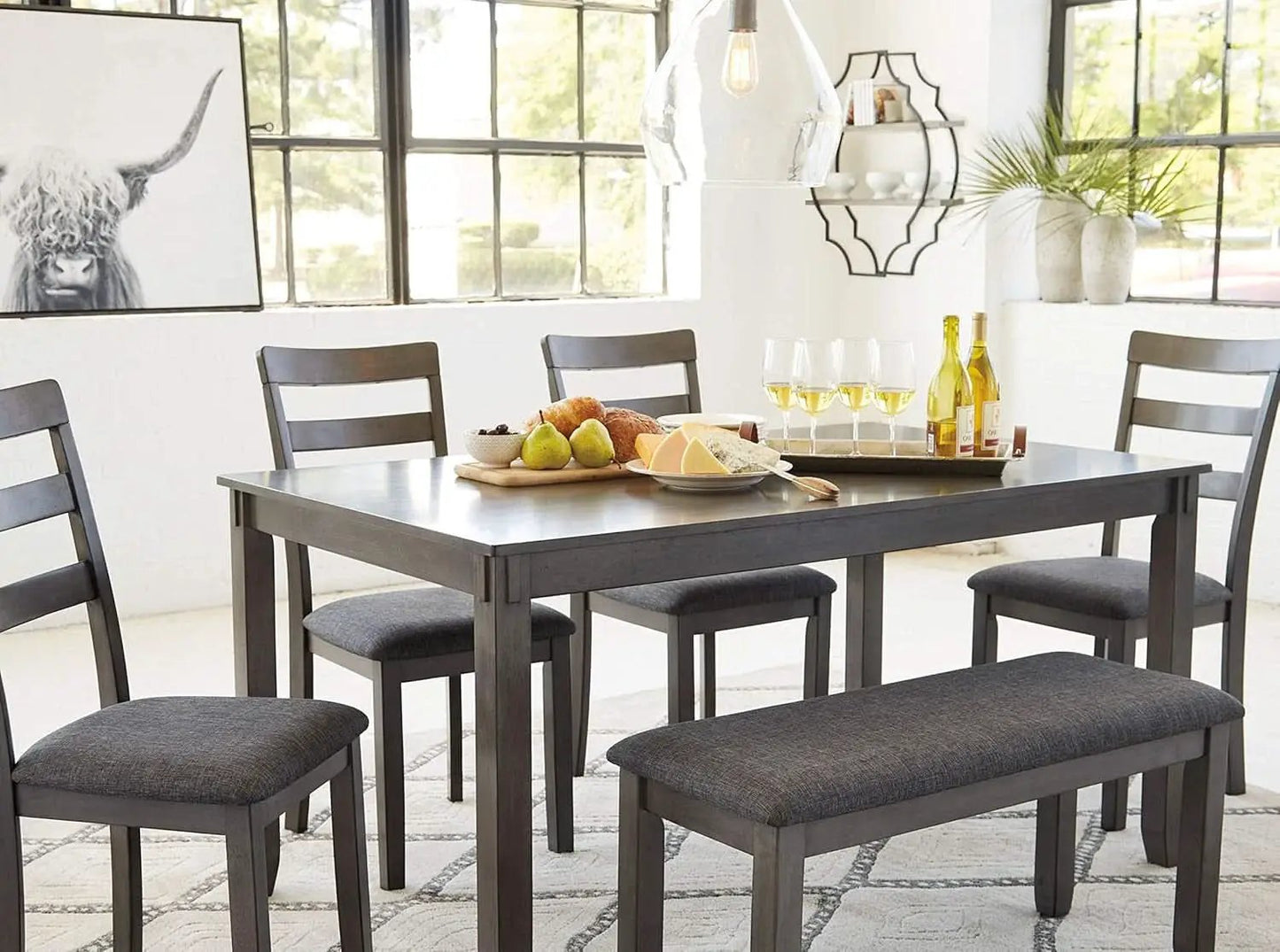 Charcoal Gray 6Piece Contemporary Dining Set Bench from PriceLows™
