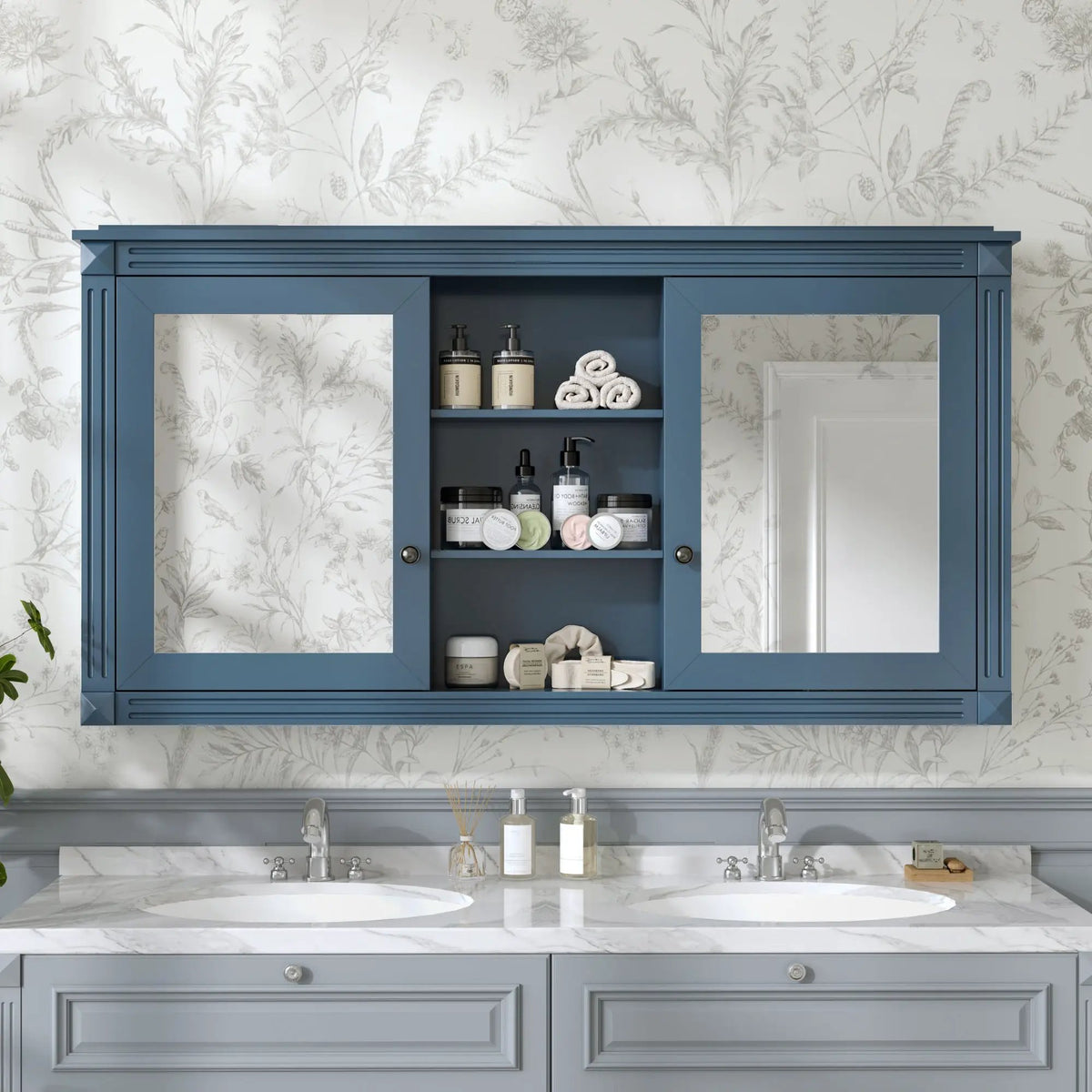 2-In-1 Wall Mirror Cabinet | 55 Inch Width | Soft-Closing Hinges | Dual High-Definition Mirrors