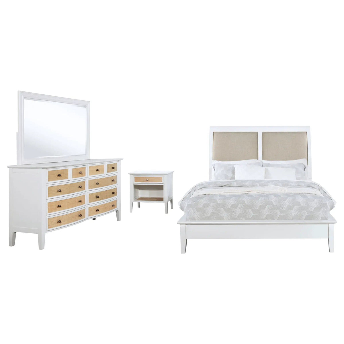 Bexhill 4-piece Eastern King Bedroom Set | 4-Piece Set | Linen & Fabric | White