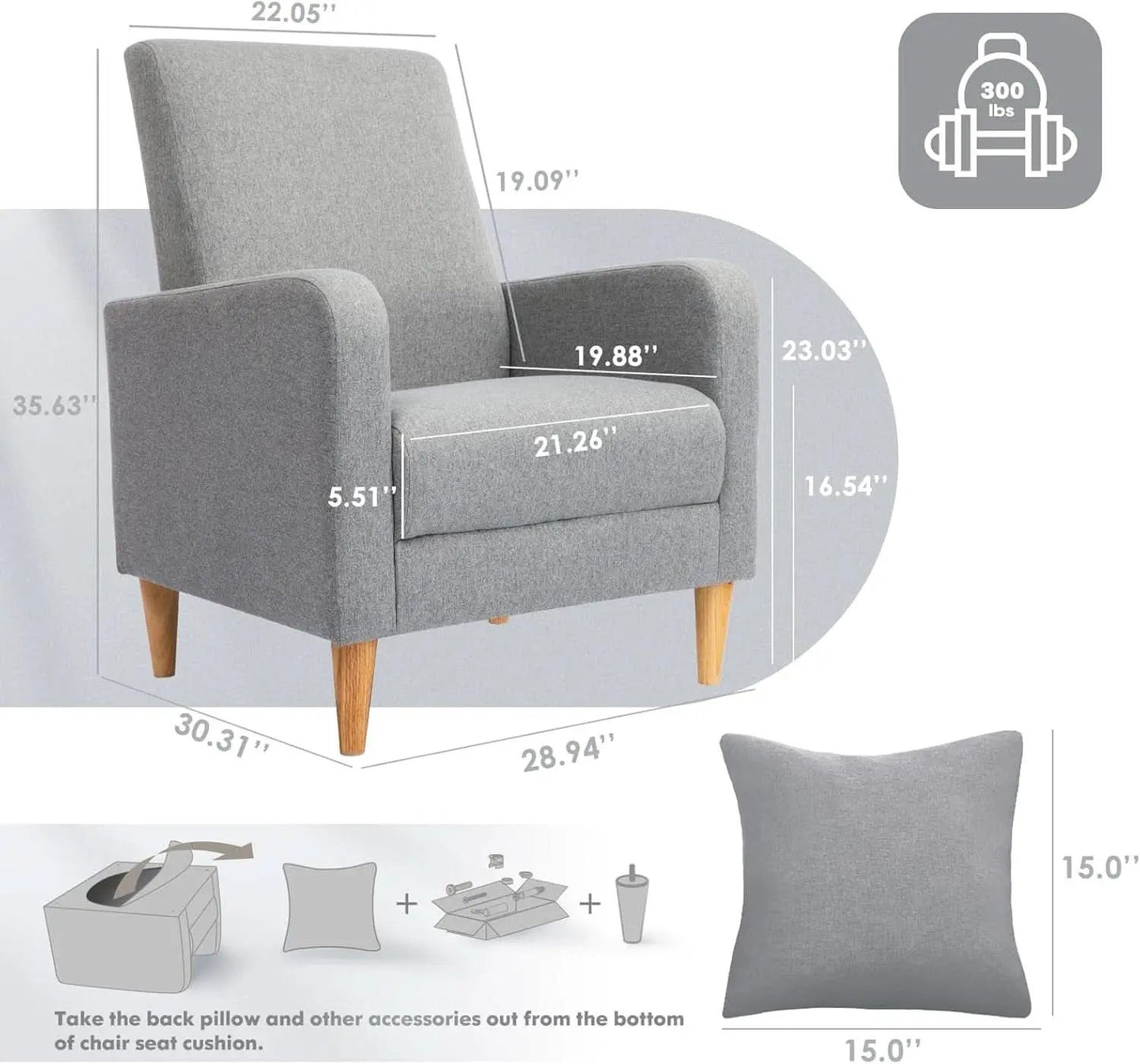Grey Accent Chairs With Wood Legs For Living Room Space from PriceLows™