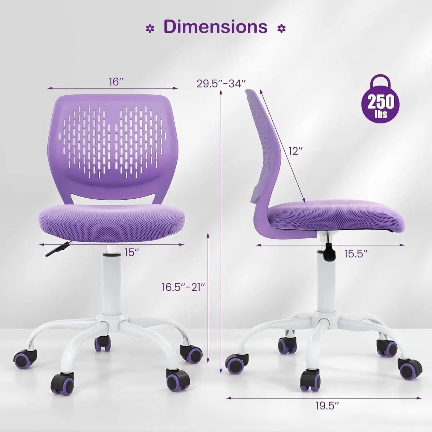 Purple Kids Desk Chair Lumbar Support Height Adjustable from PriceLows™