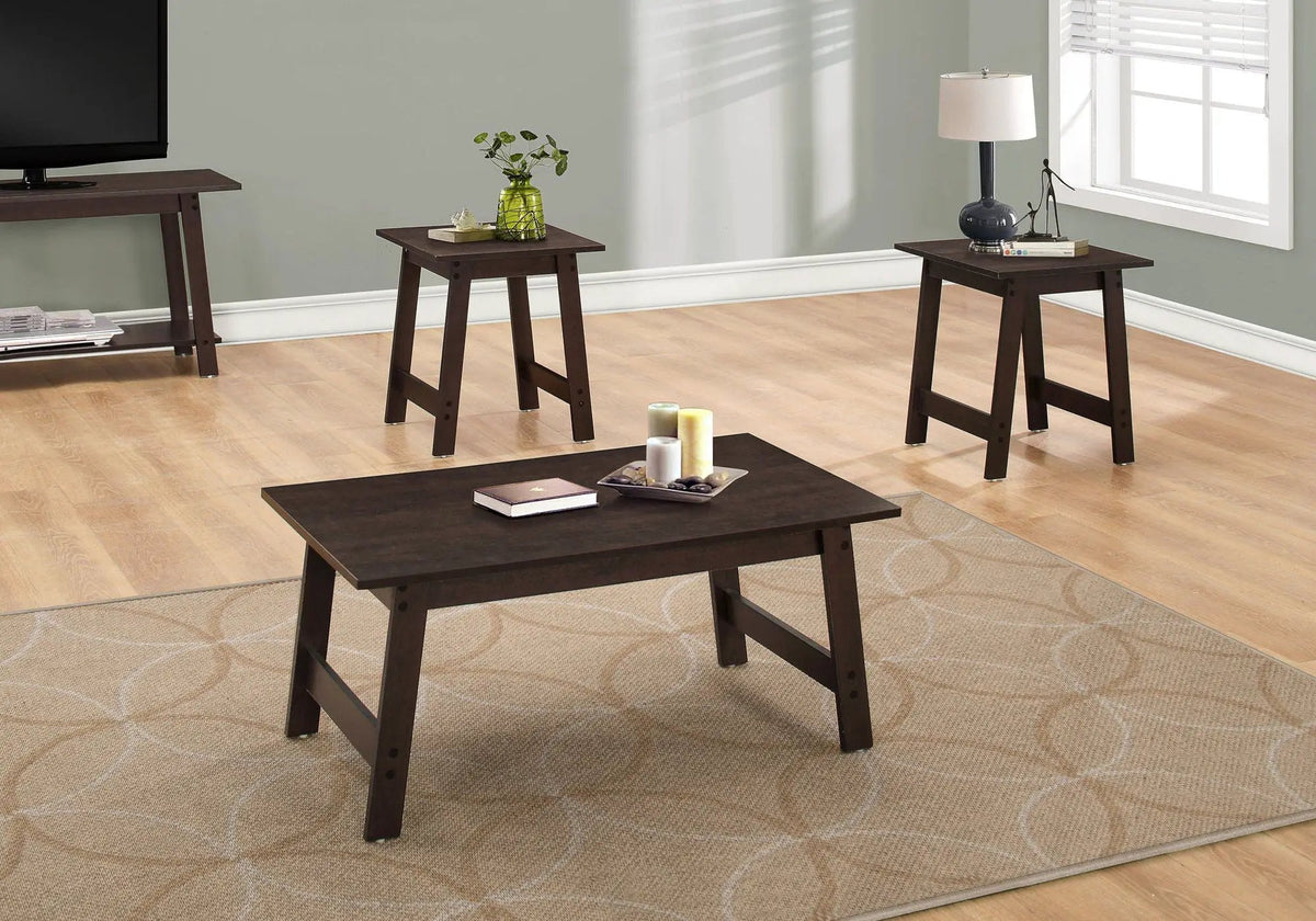 Rectangular Coffee Table Set | Set Of 3 | Two Matching Square End Tables | 36 Inch Length
