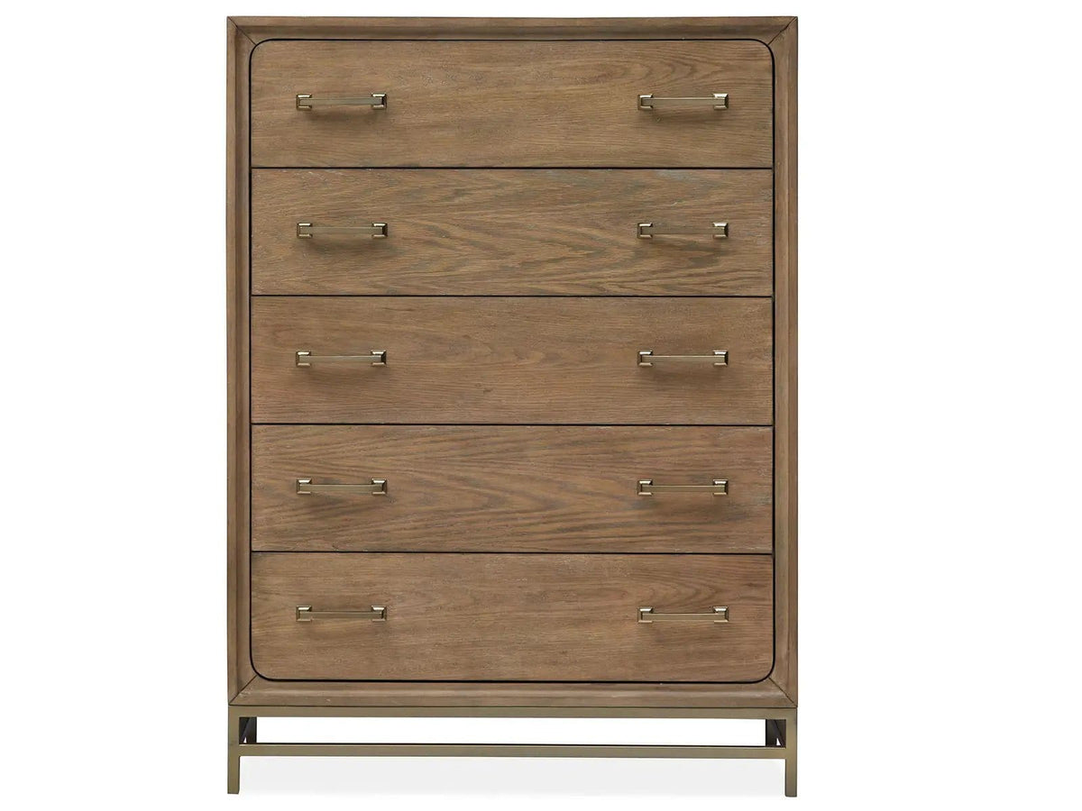 Lindon Drawer Chest | 18 x 38 x 52 in | Oak Veneer & Metal | Belgian Wheat