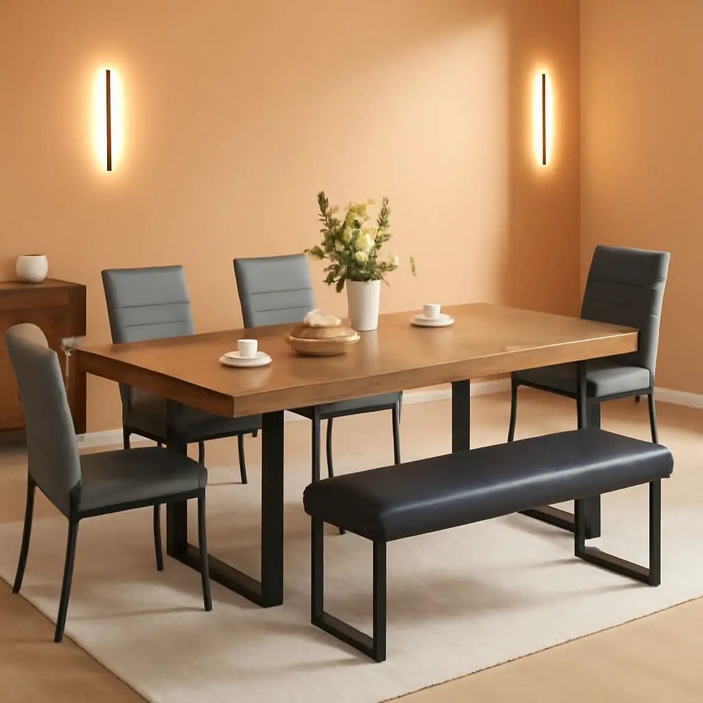 63 Inch Extendable Dining Table Walnut Brown Dining Room from PriceLows™