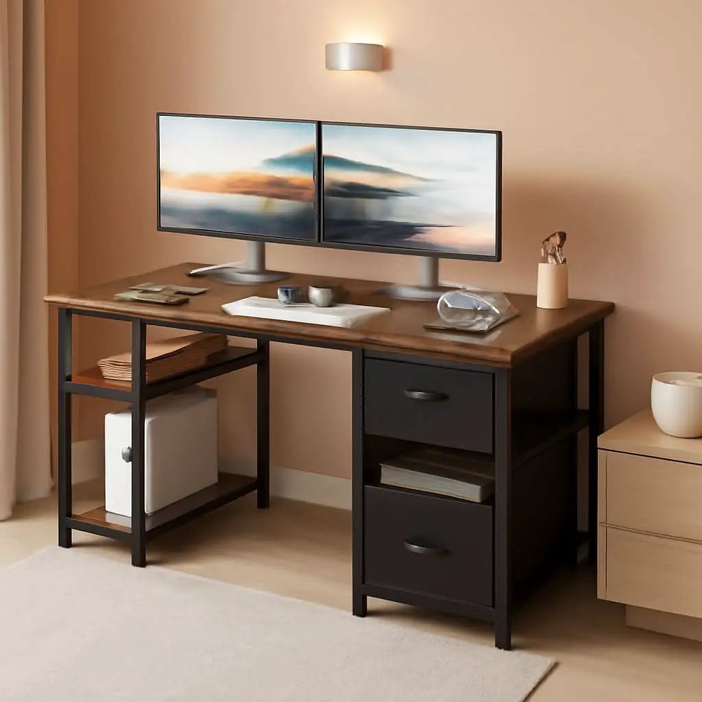 51 Inch Computer Desk With USB Outlets And Fabric Drawers from PriceLows™