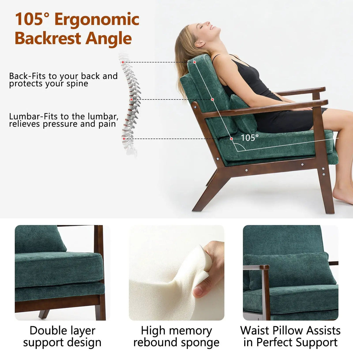 Living Room Chair | Lumbar Pillow | Mid Century Modern | Fabric