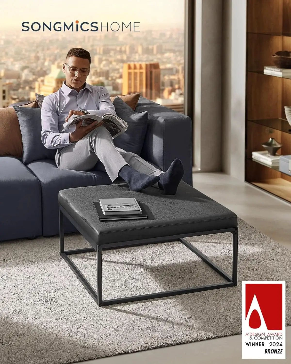 Ink Black Modular Ottoman Coffee Table Reversible Top from PriceLows™