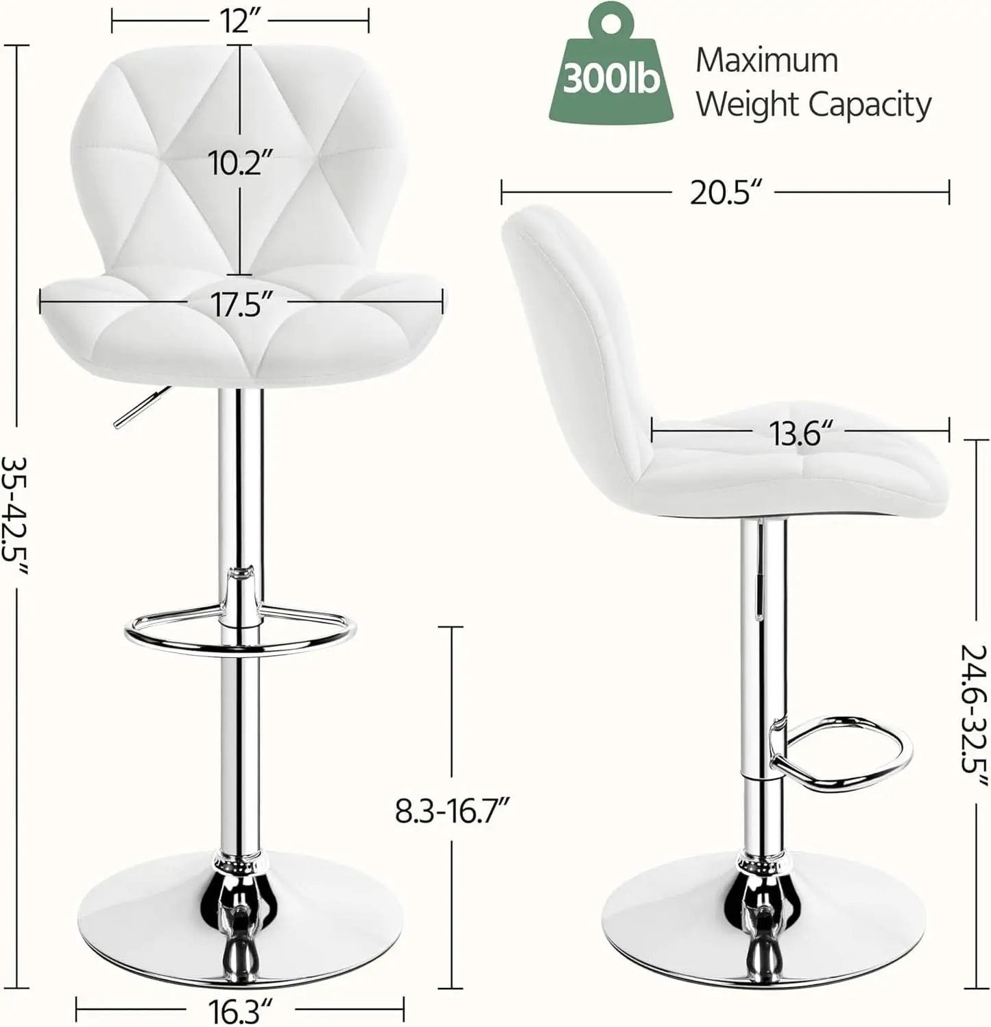 Pair Of White PU Leather Height Adjustable Bar Stools from PriceLows™
