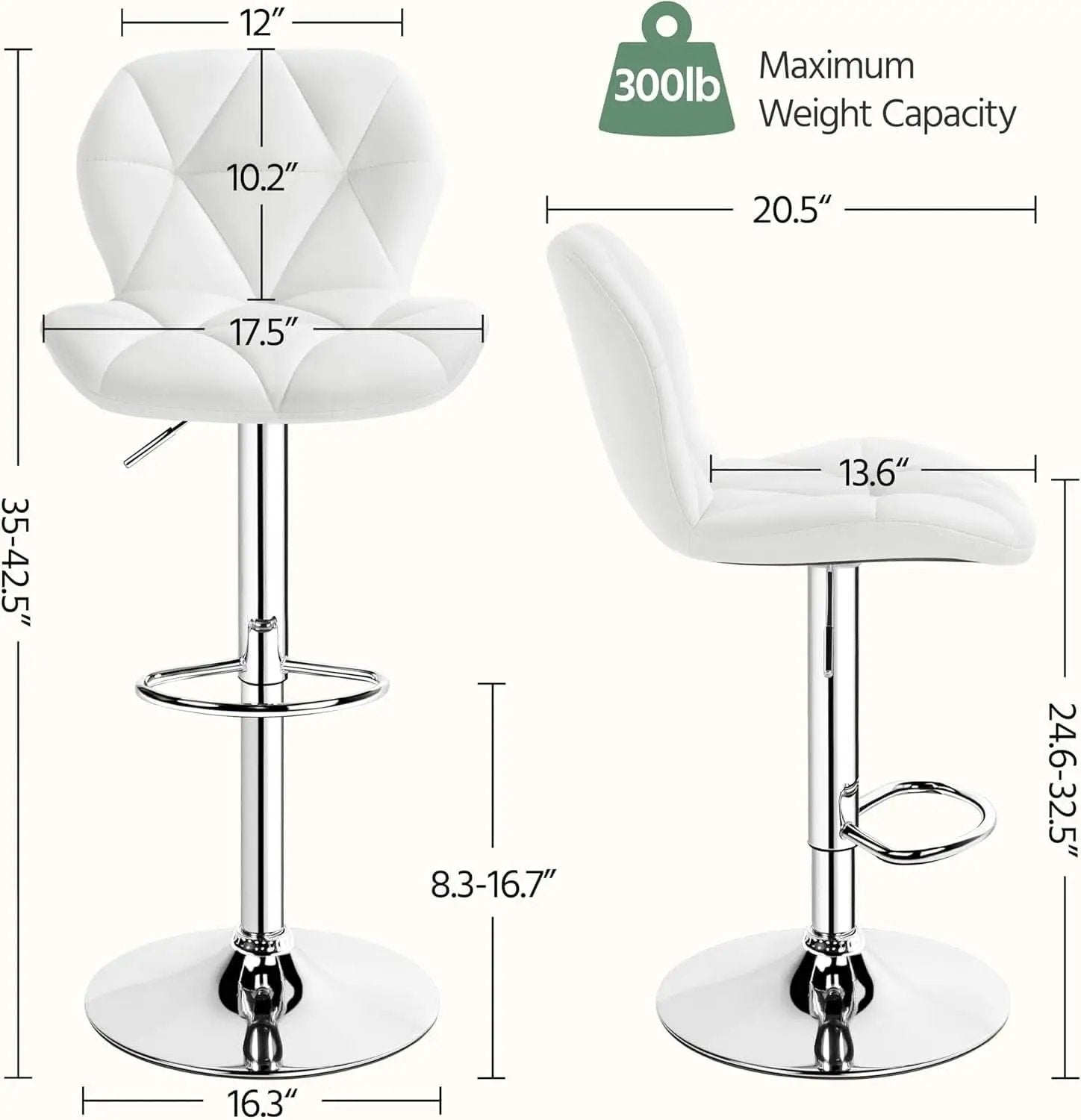 Pair Of White PU Leather Height Adjustable Bar Stools from PriceLows™