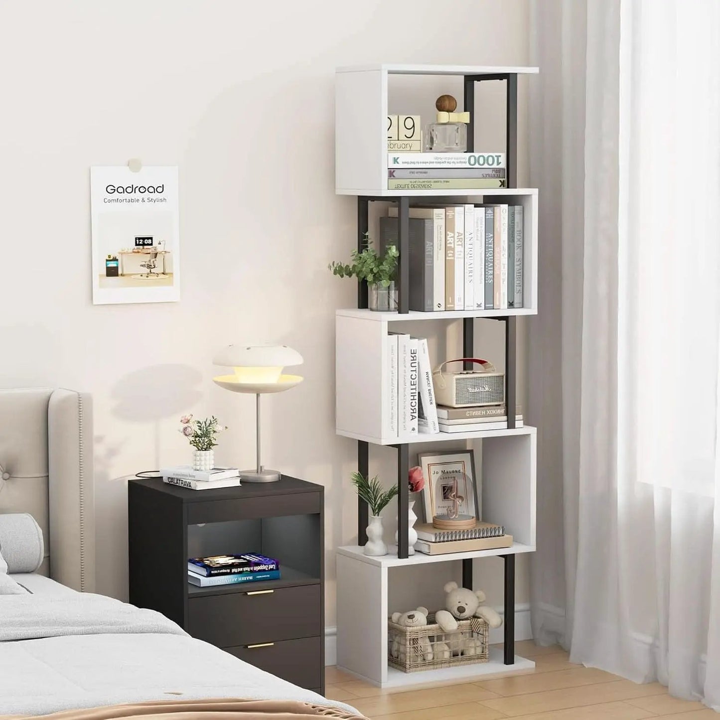 Five Tier Bookshelf White Bookcase Living Room Furniture from PriceLows™