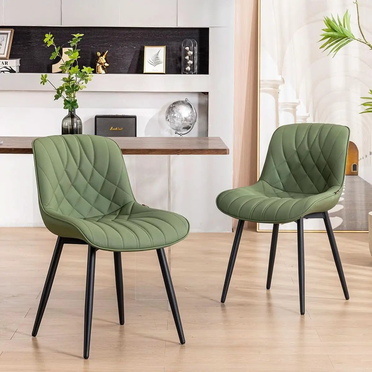 Dining Chairs Set of 2 Olive Cushioned Upholstered from PriceLows™