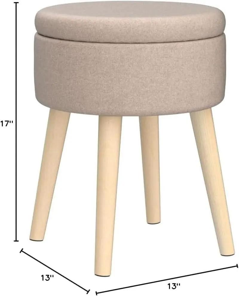 Khaki Linen Storage Velvet Upholstered Ottoman With Tray from PriceLows™
