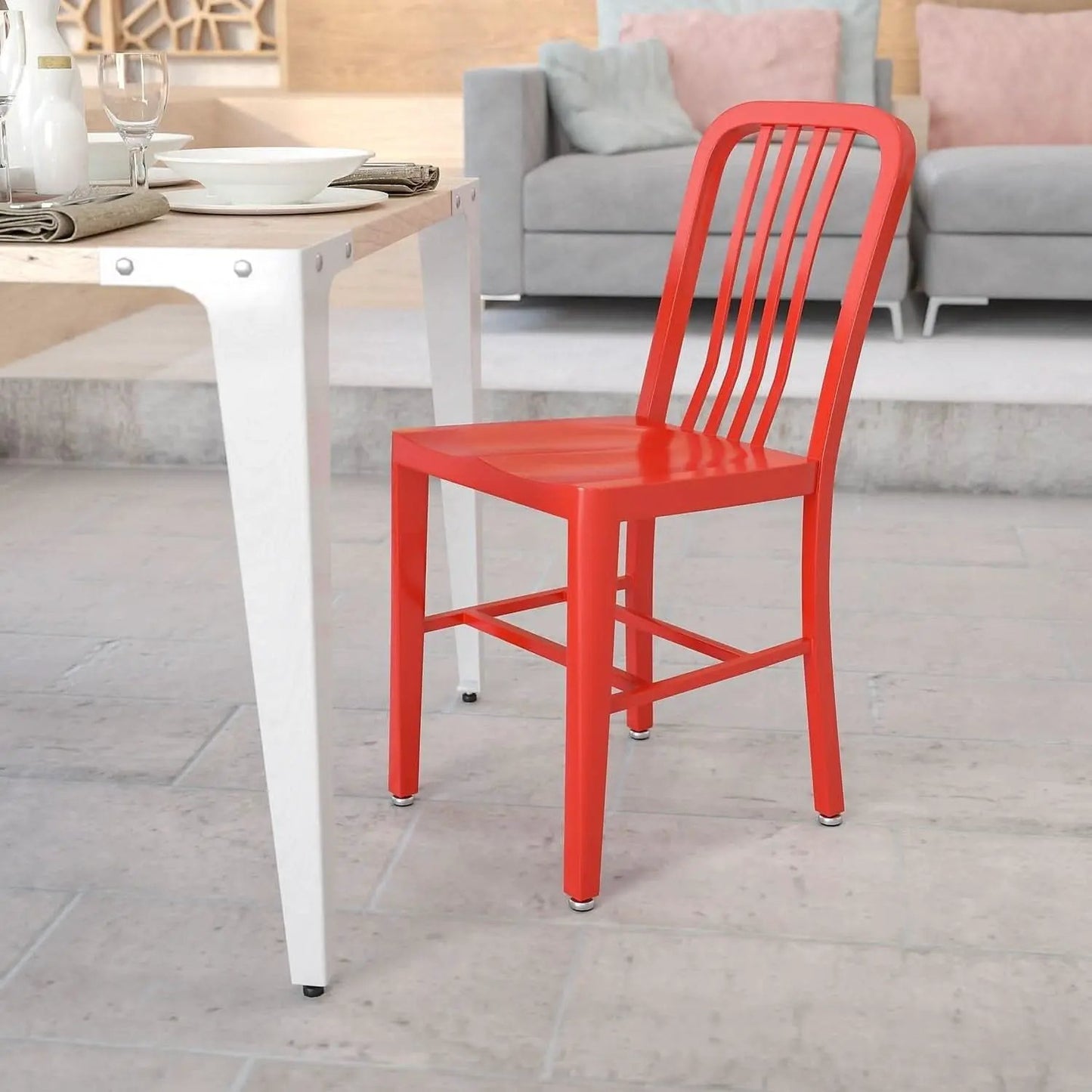 Commercial Grade Red Metal Indoor Outdoor Chair For Dining from PriceLows™