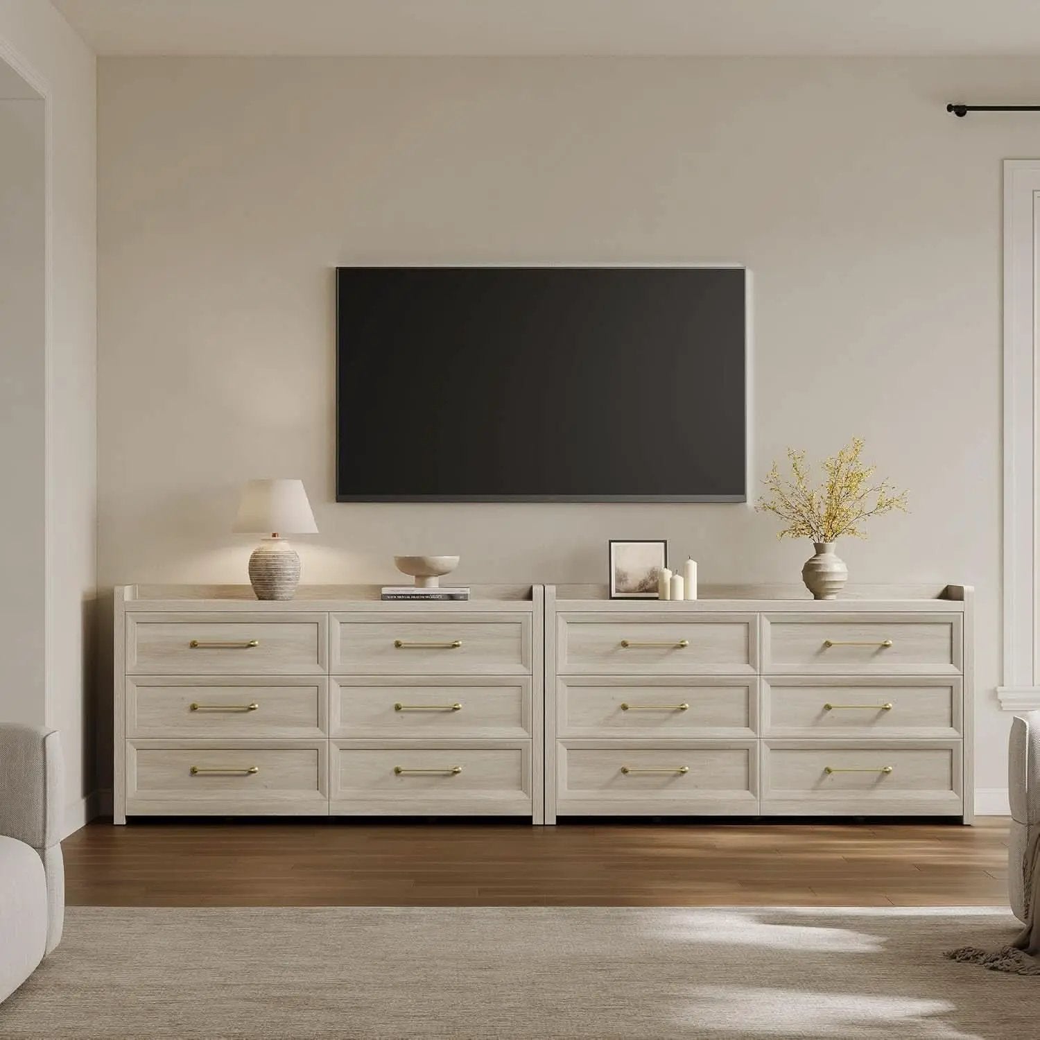 56InchExtraWideGreyOakDresser With LargeStorage Drawers from PriceLows™