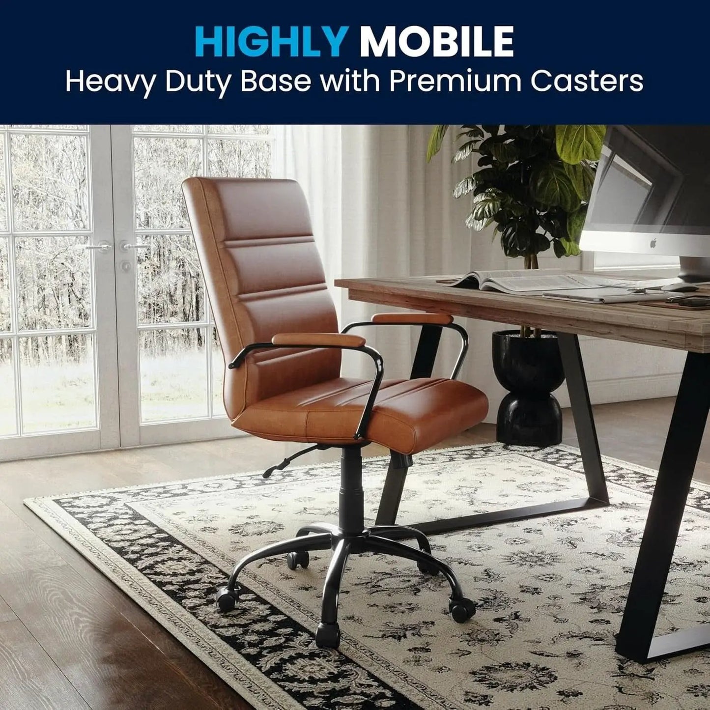 Whitney Mid-Back Leather Desk Chair Brown Black Adjustable Height from PriceLows™