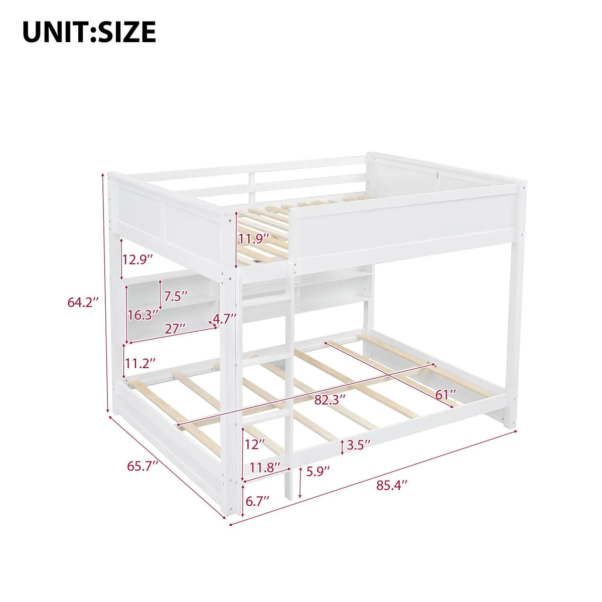 Bunk Bed | Solid Pine Wood | Six Side Cabinets | Dual Usb Ports