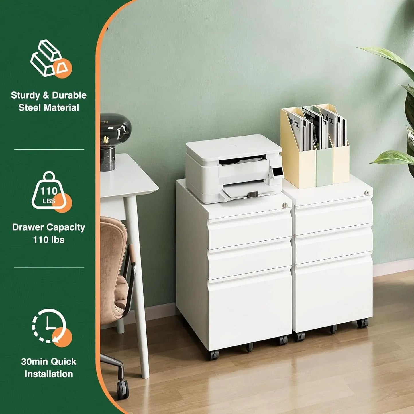 3 Drawer Mobile File Cabinet With Lock Under Desk Filing Cabinet For Home Office from PriceLows™