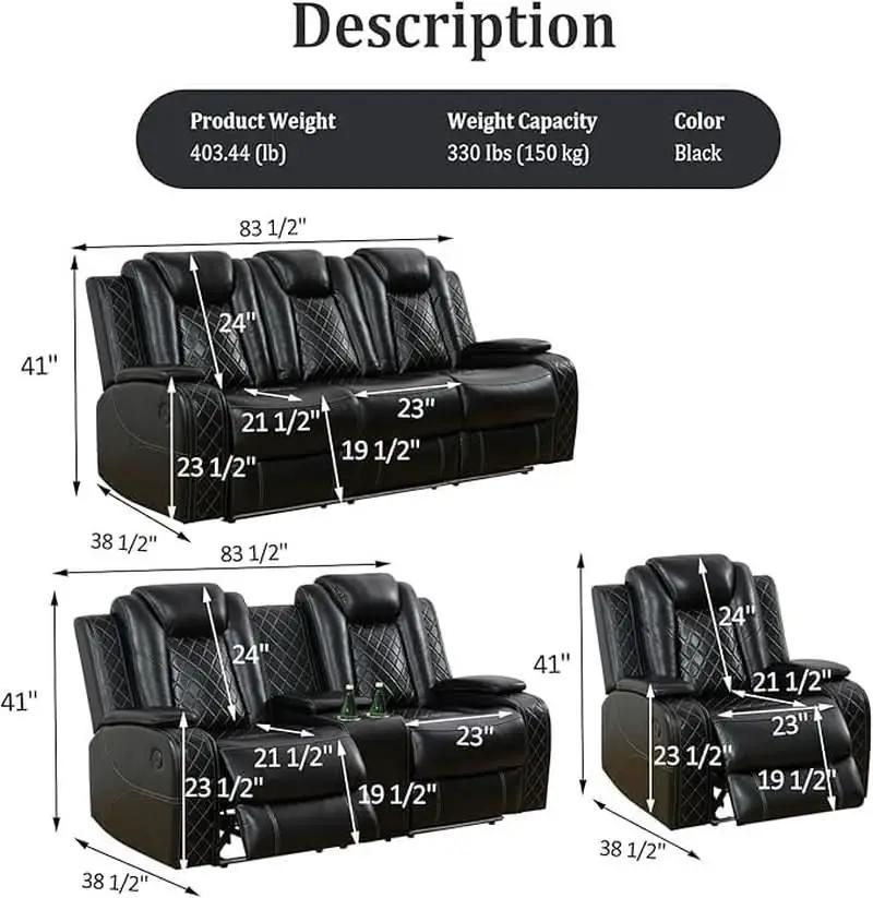 Power Recliner Set With LED Lights And Wireless Charger USB Port from PriceLows™