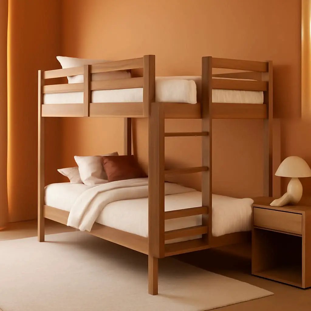 Engineered Wood Twin Over Twin Bunk Bed With Ladder Oak Finish from PriceLows™
