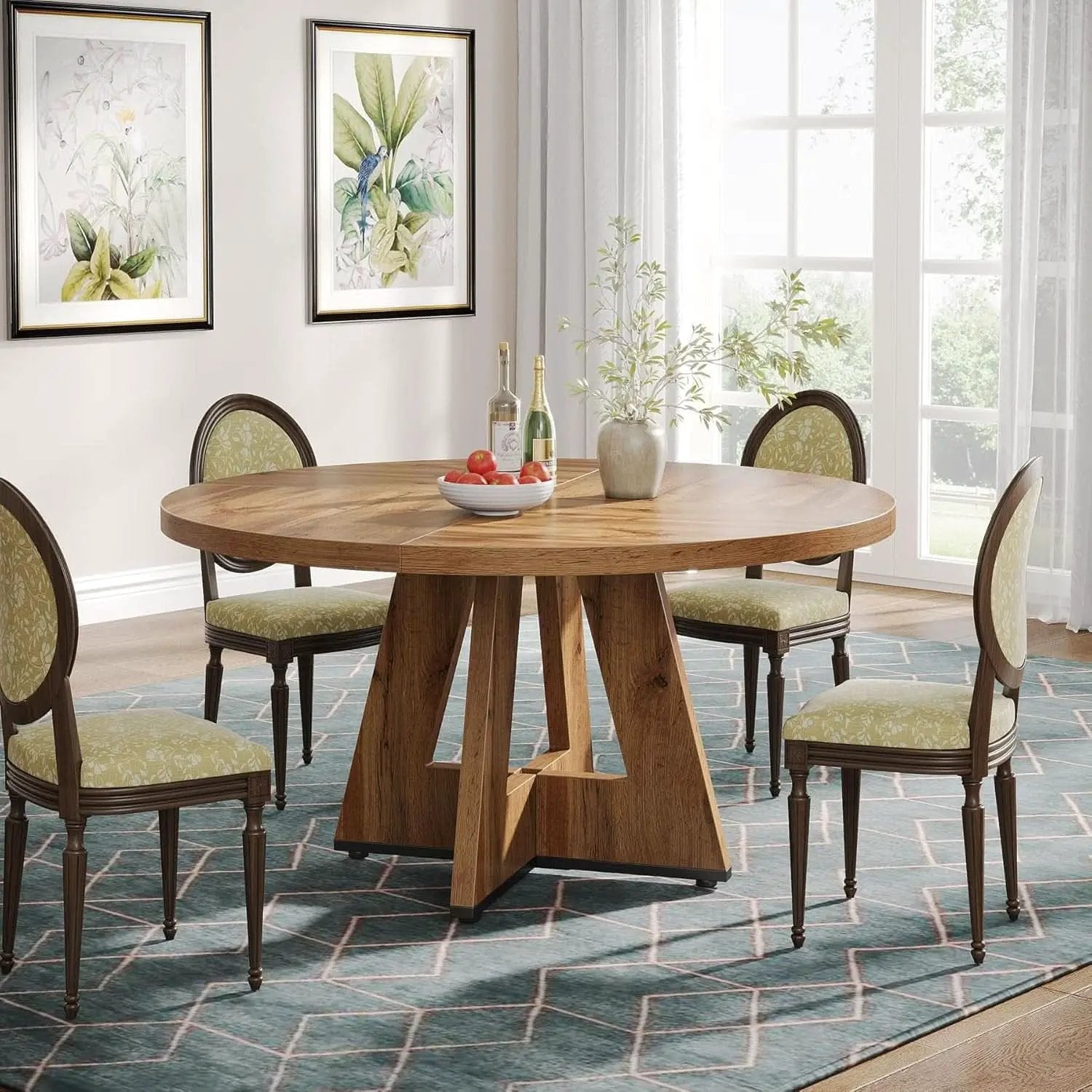 Round 47 Inch Farmhouse Dining Table For Four Kitchen Living Room Wood from PriceLows™