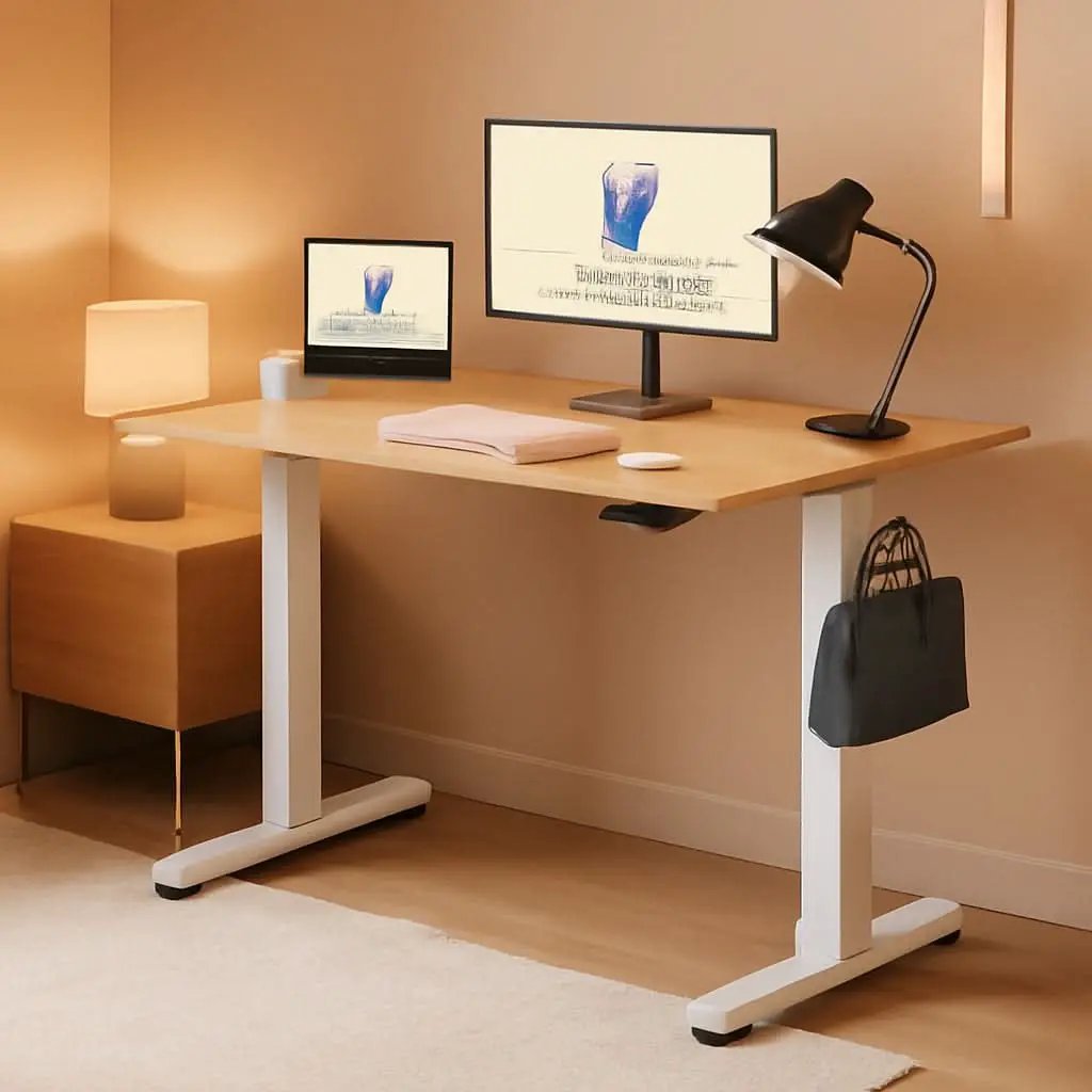 48 Inch Maple Top White Frame Adjustable Standing Desk from PriceLows™