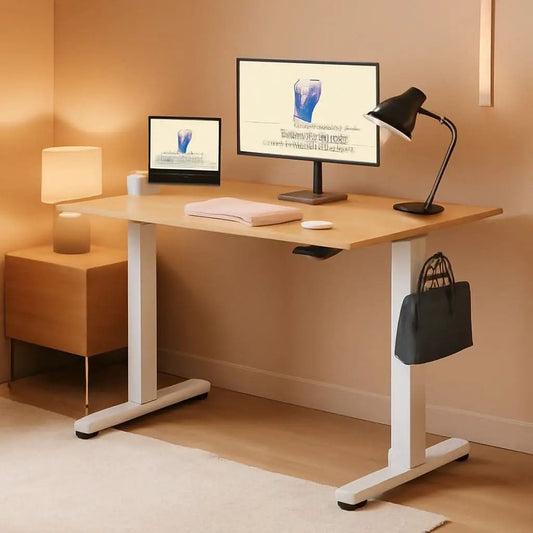 48 Inch Maple Top White Frame Adjustable Standing Desk from PriceLows™