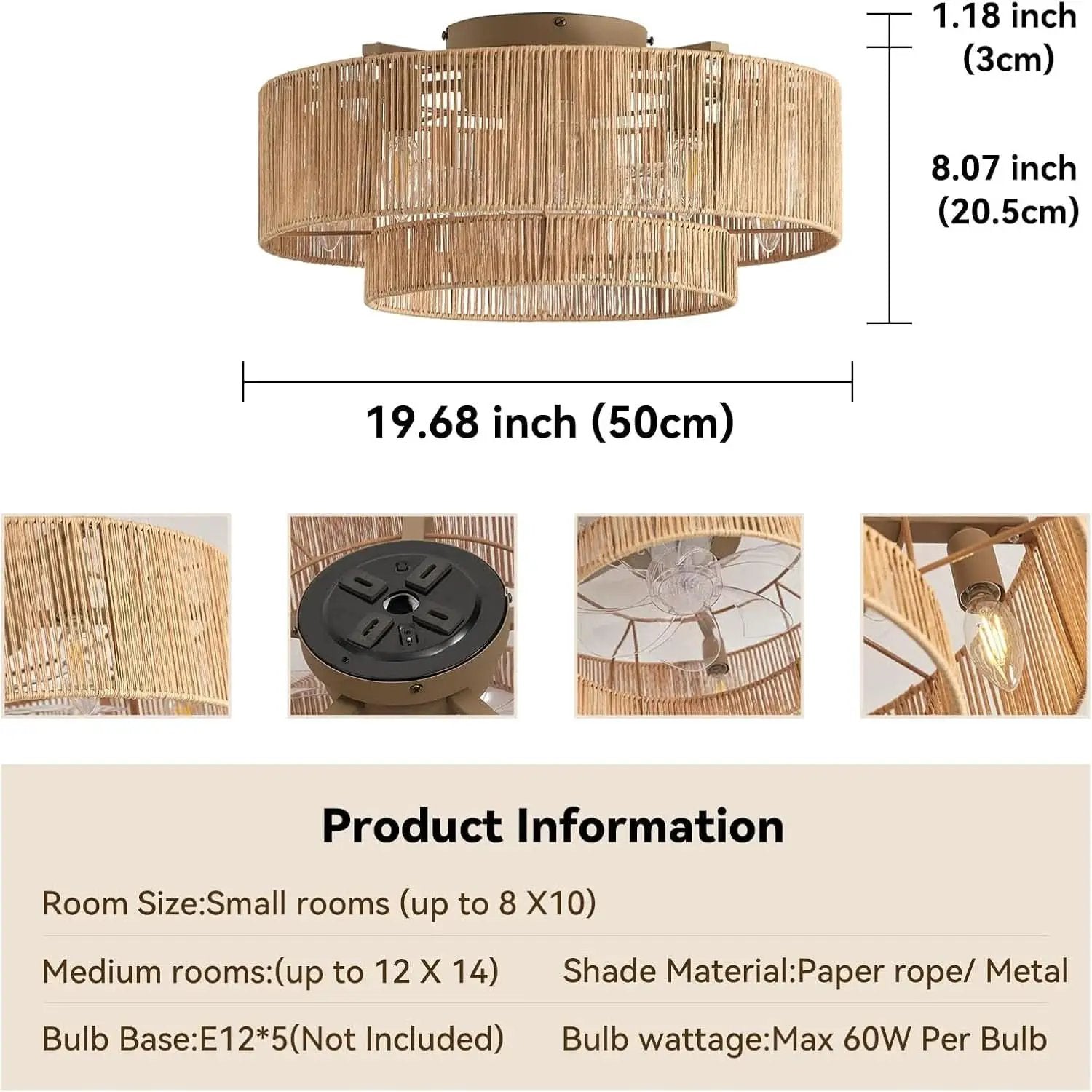 20 Inch Rattan Boho Ceiling Fan With Integrated LED Light from PriceLows™