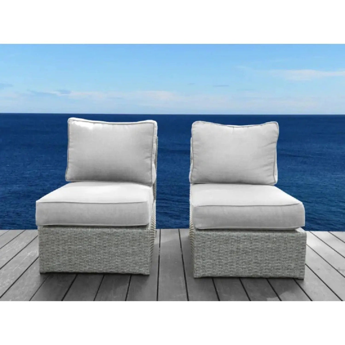Armless Patio Chair | Cushions Included | Aluminum Inner Frame | Woven Wicker Base