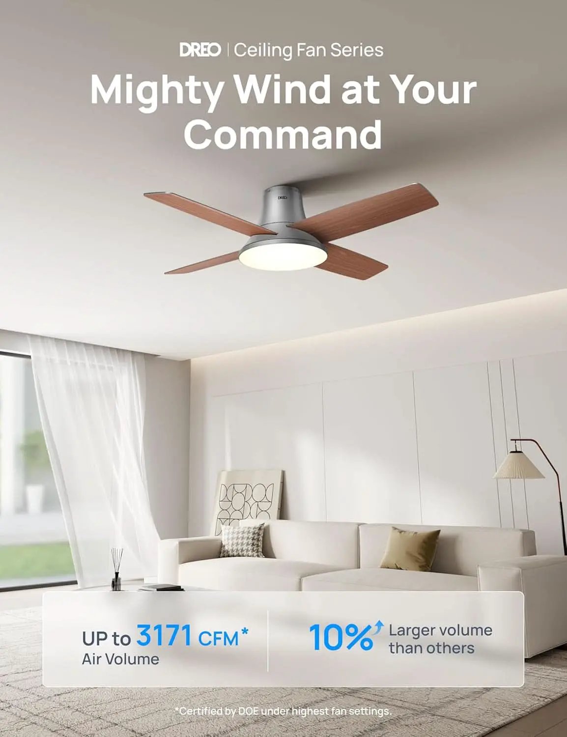 Smart Ceiling Fan 44 Inch Silver With Dimmable LED Light from PriceLows™