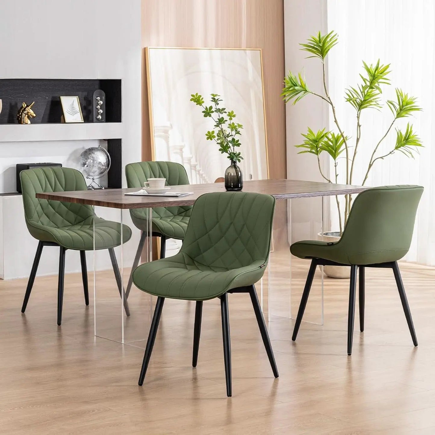 Dining Chairs Set of 2 Olive Cushioned Upholstered from PriceLows™