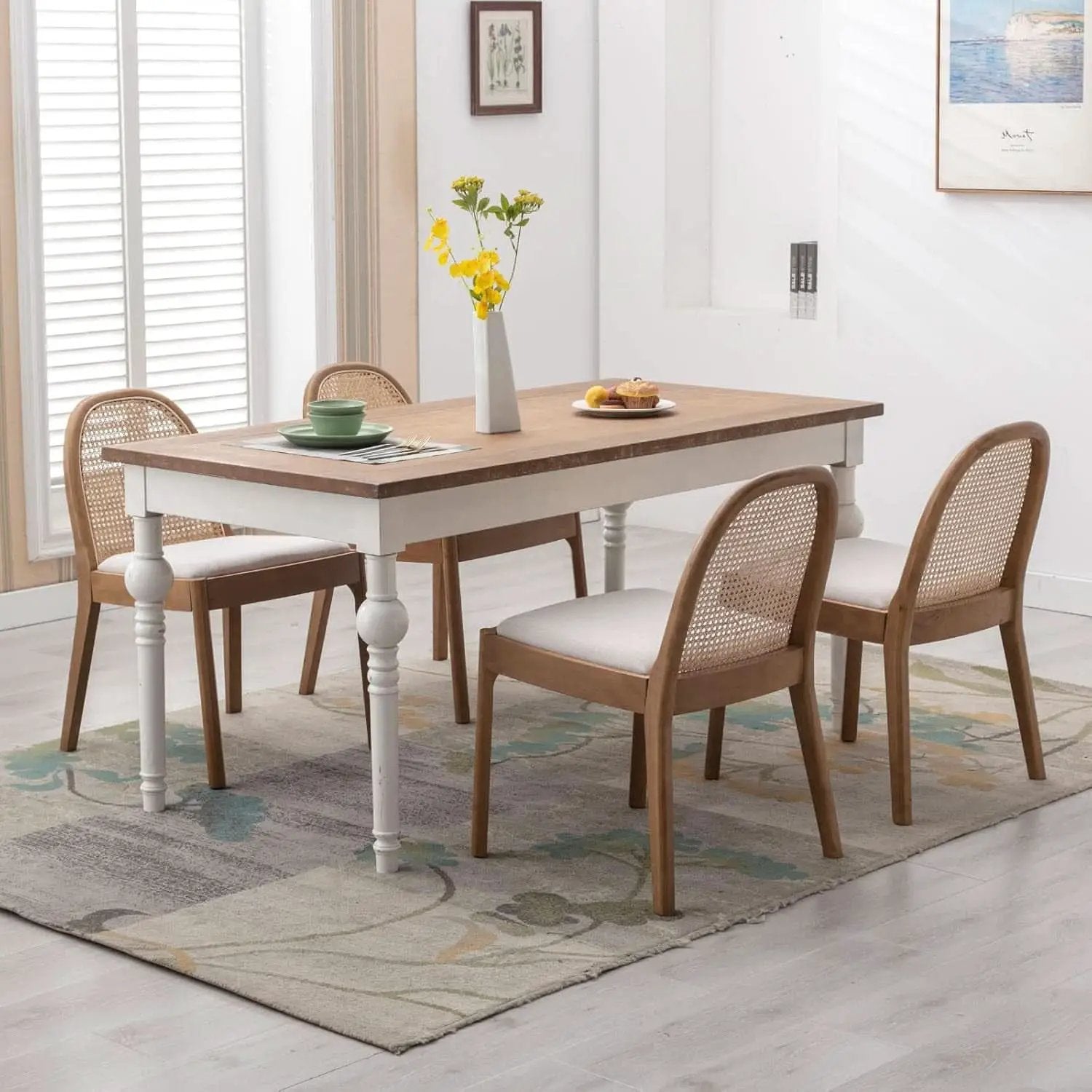 Beige Rattan Dining Chairs Featuring Contemporary Wood from PriceLows™