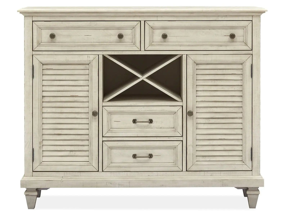 Newport Server | 18 x 54 x 44 in | Glass & Veneer | Alabaster