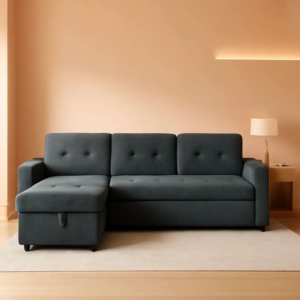 Gray Microfiber L Shape Sleeper Sofa With USB Ports Storage from PriceLows™