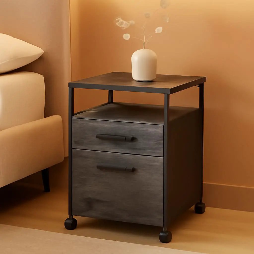 Mobile File Cabinet With Wheels 2 Drawers Open Shelf Charcoal Gray And Ink Black from PriceLows™