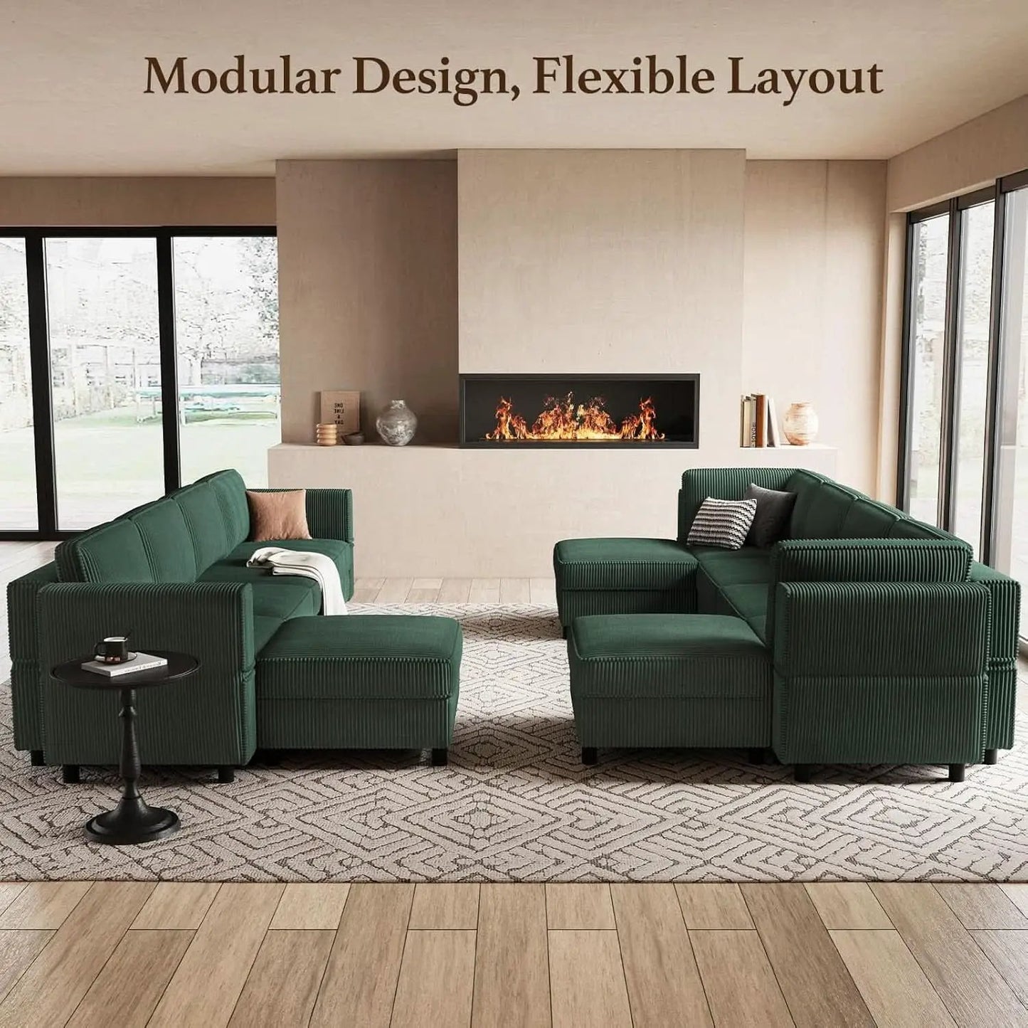 Green Modular Sectional Sofa Featuring Deep Storage from PriceLows™