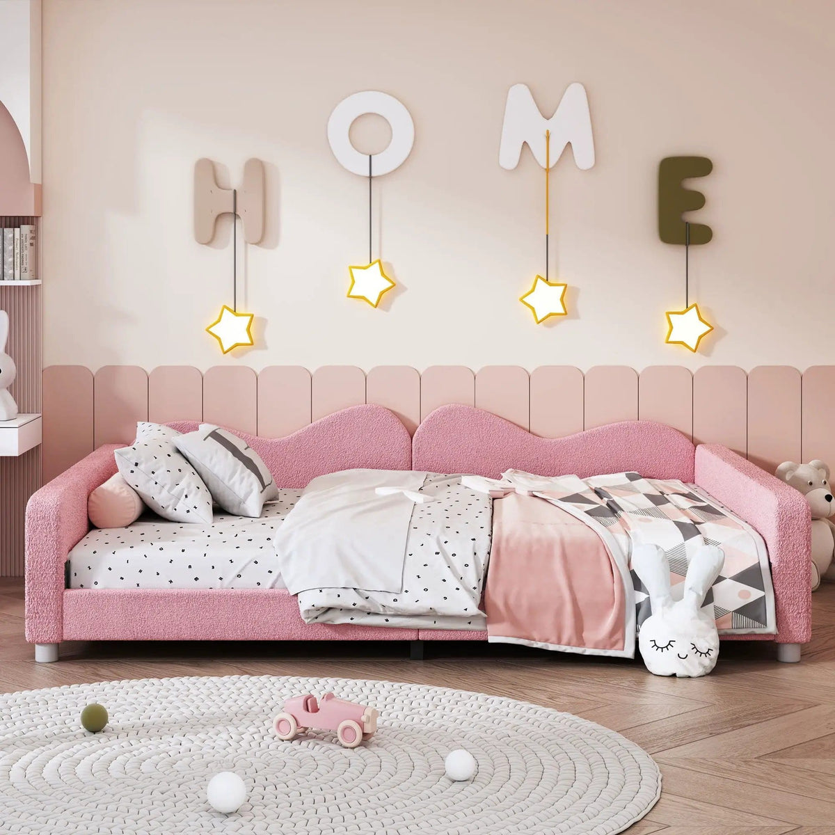 Upholstered Daybed, Sherpa Fabric Sofabed With Cloud-Shaped Backrest | 2 Pieces | Fabric | Bedroom