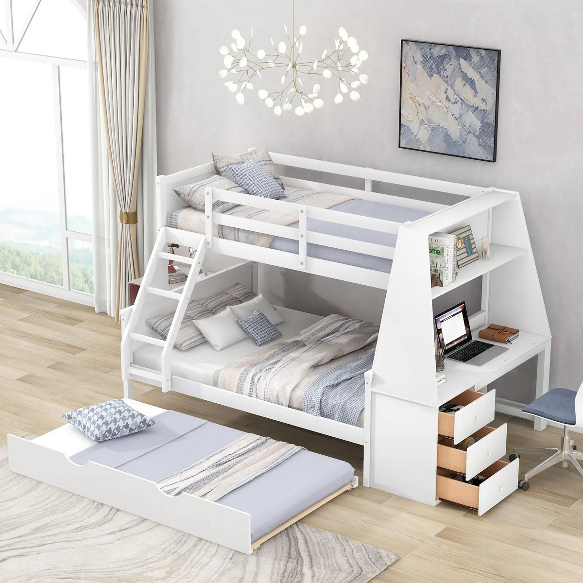 Bunk Bed | Trundle | Integrated Desk | 3 Storage Drawers