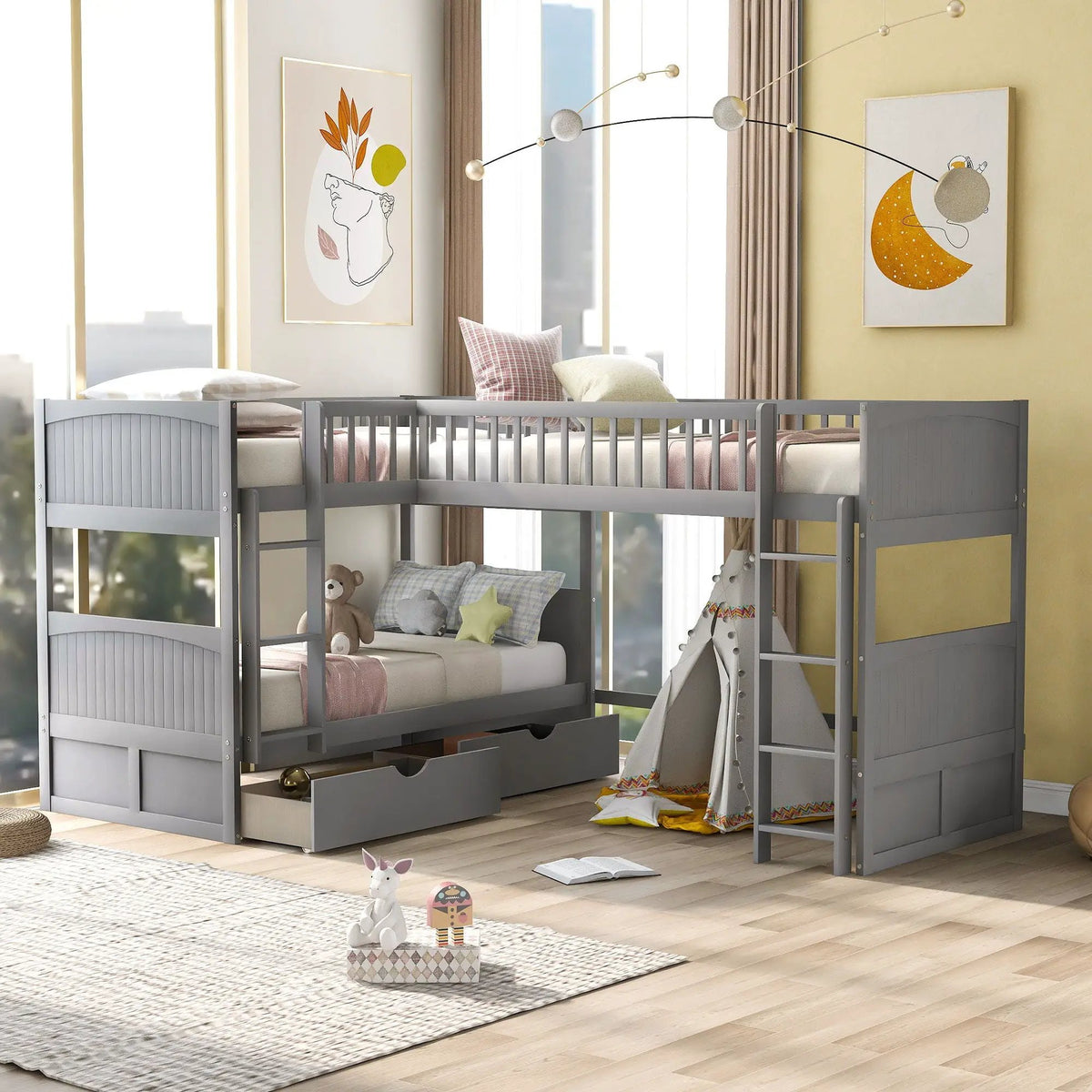Bunk Bed With Loft | Sleeps 3 | Twin | 2 Underbed Drawers | Built In Stepladder
