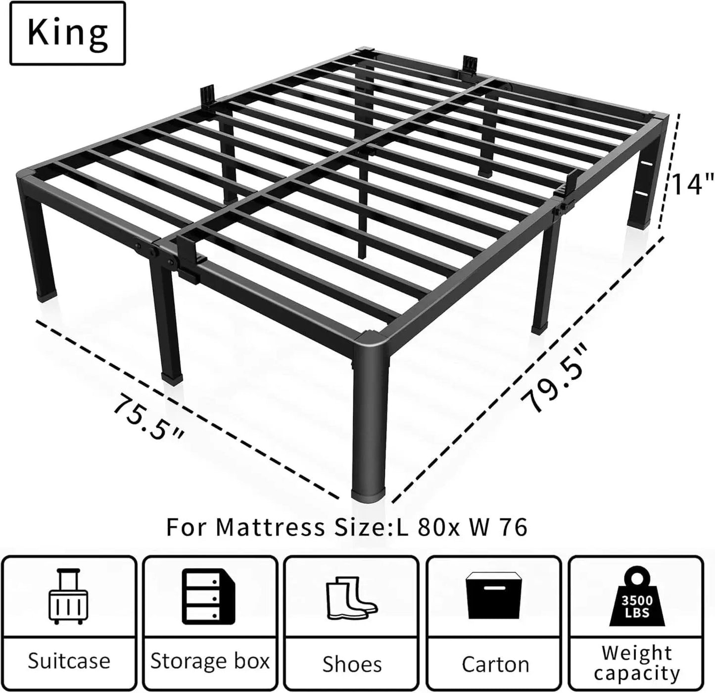 Premium King Size Metal Bed Frame With Under Bed Storage from PriceLows™