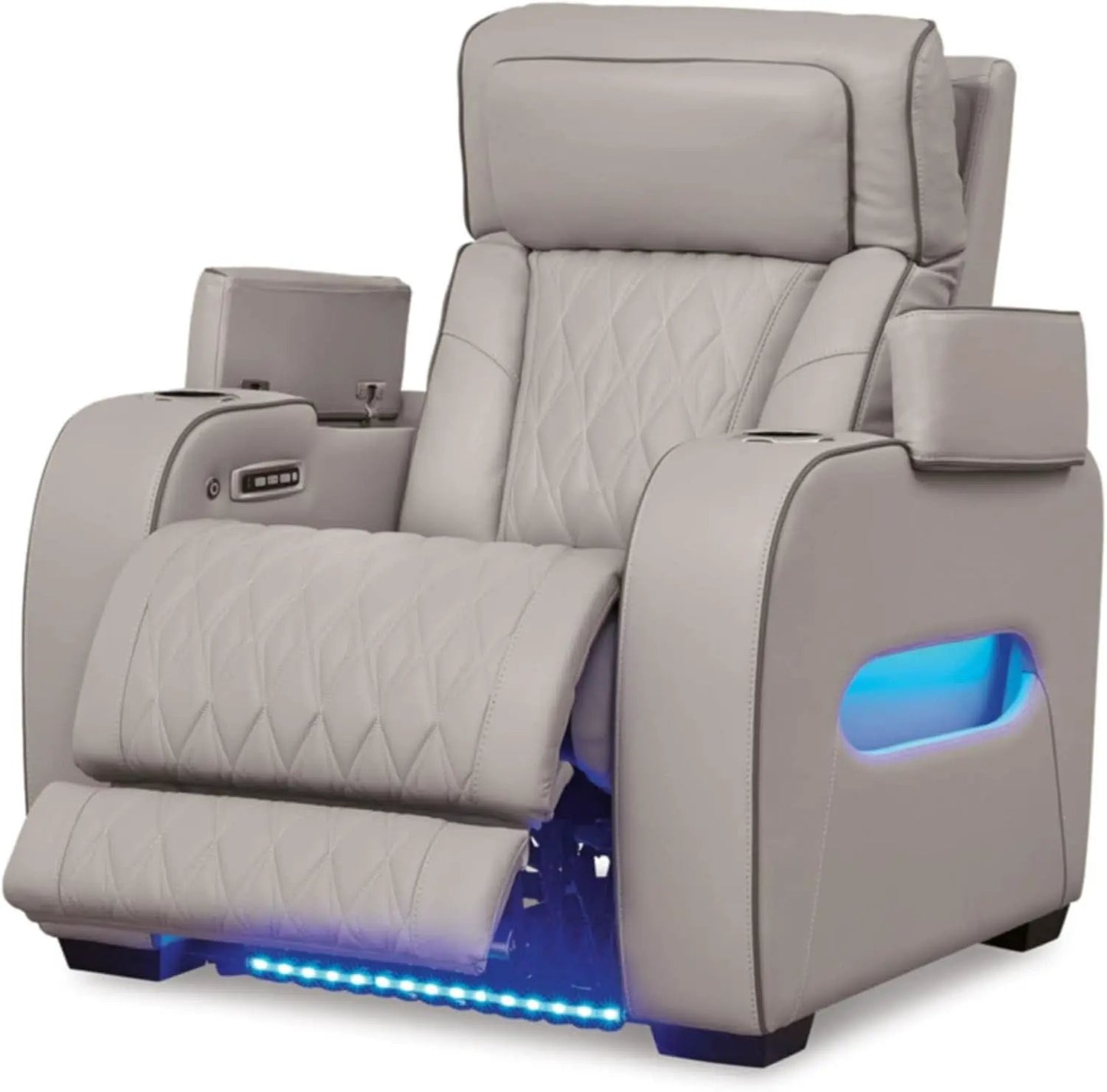 Light Gray Leather Power Recliner With Adjustable Headrest from PriceLows™